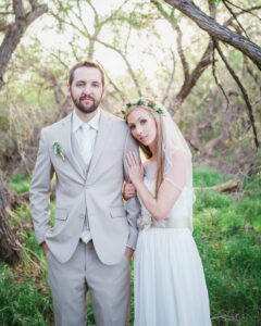 Natural themed wedding couple