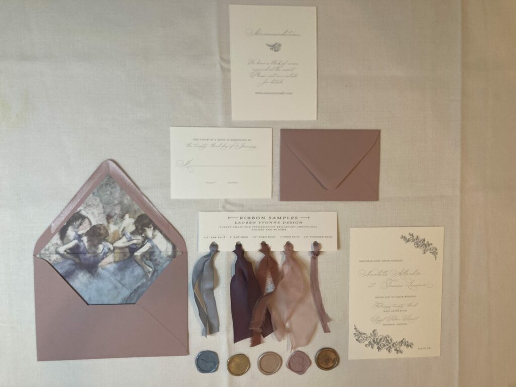 Lauren Yvonne Designs
www.laurenyvonnedesign.com
A sampling of her beautiful designs and accessories. Mauve coloring inviation
Invitationsuite, invitation, weddinginvitation