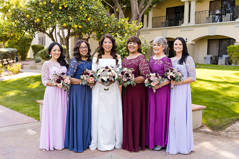 The bride with the bridesmaids.